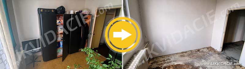 Vypratanie bytu vrátane odstránenia lepených PVC podláh, kompletné služby. Dúbravka, Bratislava