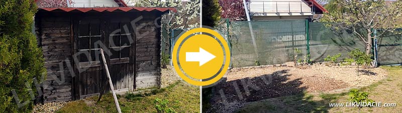 Demontáž záhradného domčeka, dočistenie okolia, odvoz a likvidácia vzniknutého odpadu. Bratislava - Dúbravka