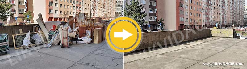 Prebiehajúca nakládka a následný odvoz odpadu z terasy. Petržalka, Bratislava