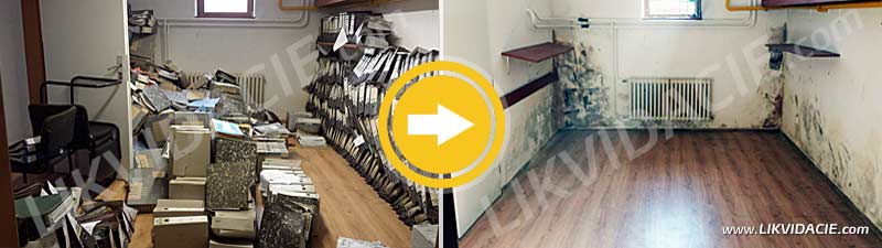 Vypratanie vytopených priestorov archívu. Odvoz a likvidácia odpadu. ÚKSÚP Bratislava