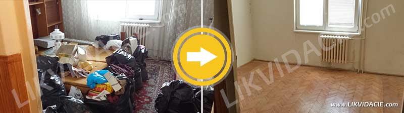 Odvoz nábytku, vybavenia a ostatného opadu, demontáž, kompletné vypratanie 3i. bytu a upratanie priestorov. Bratislava – Ružinov