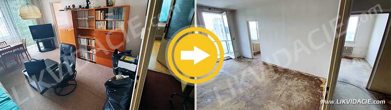 Odvoz starého nábytku, odstránenie lepeného PVC z celej plochy bytu. Bratislava