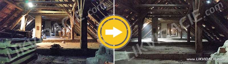 Odvoz a likvidácia stavebného odpadu, dočistenie povalových priestorov. Malokarpatské osvetové stredisko - Modra