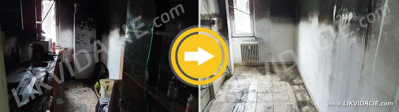 Vypratanie vyhoreného 3i. bytu, odvoz a likvidácia odpadu po požiari, kompletné služby. Bratislava - Ružinov