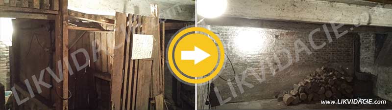 Vypratanie pivnice, demontáž pivničných kobiek. Odvoz odpadu a uhoľného prachu z pivníc, Bratislava – Staré Mesto