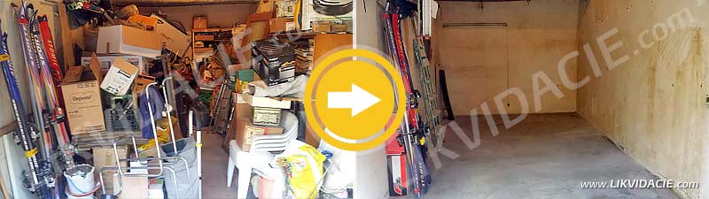 Vypratanie garáže, odvoz a likvidácia odpadu, upratanie. Bratislava - Karlova Ves